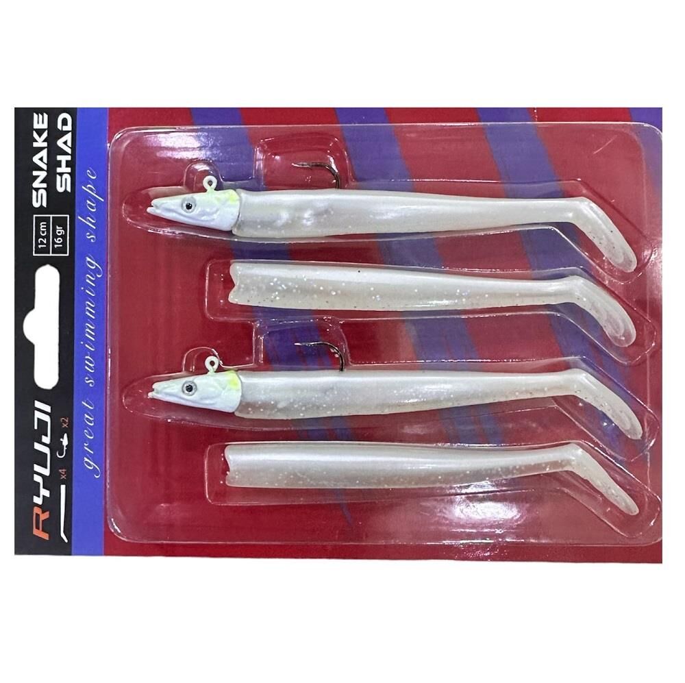 Ryuji Snake Shad 12cm 16gr (2 Jighead + 4  Silikon) 15 Pearl White Glow