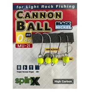 SpiinX Cannon Ball 8 No 0.8gr Mafsallı Jig Head Zoka 4 Adet Sarı
