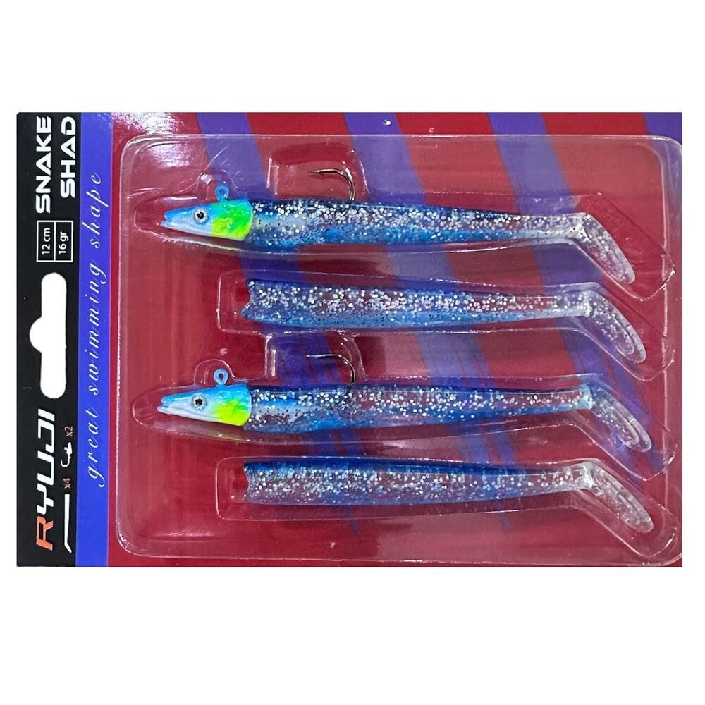 Ryuji Snake Shad 12cm 16gr (2 Jighead + 4  Silikon) 10 Blue Silver