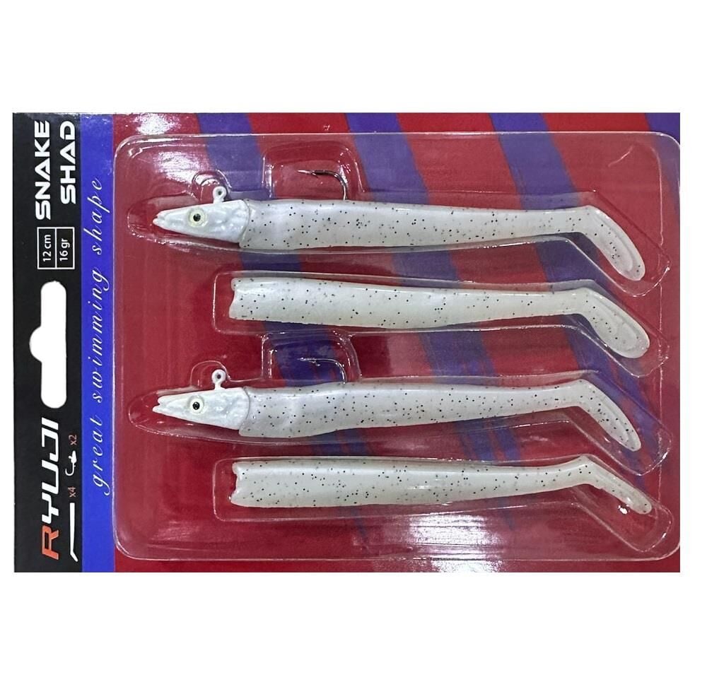 Ryuji Snake Shad 12cm 16gr (2 Jighead + 4  Silikon) 5 Pearl Glow