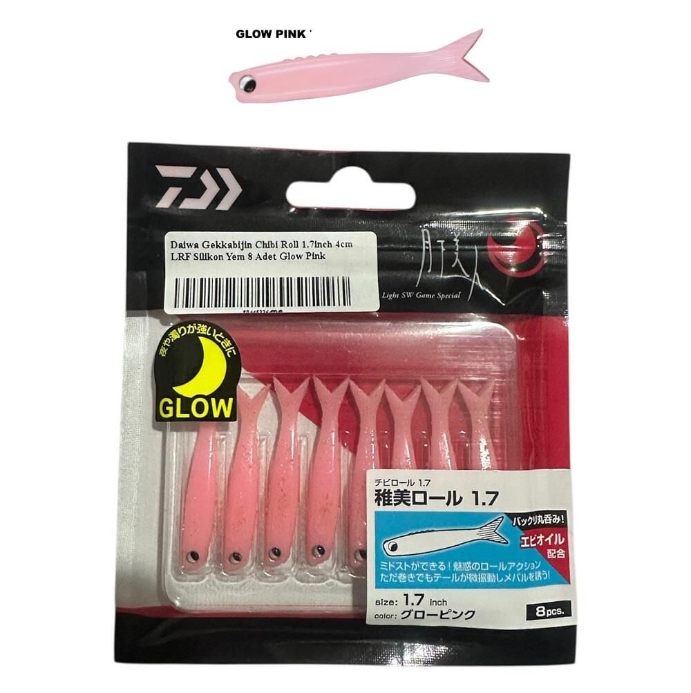 Daiwa Gekkabijin Chibi Roll 1.7inch 4cm LRF Silikon Yem 8 Adet Glow Pink