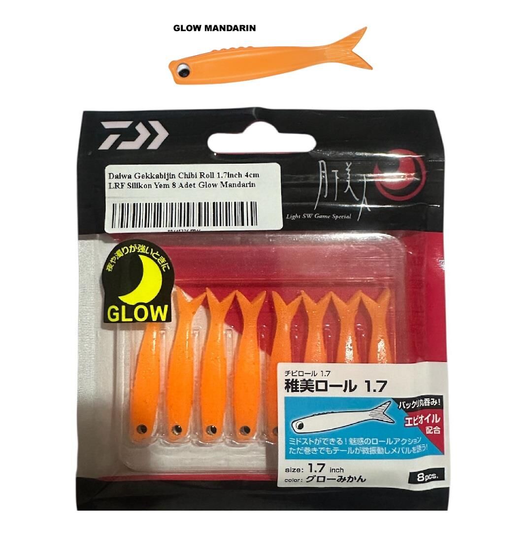 Daiwa Gekkabijin Chibi Roll 1.7inch 4cm LRF Silikon Yem 8 Adet Glow Mandarin
