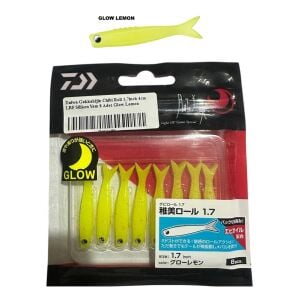 Daiwa Gekkabijin Chibi Roll 1.7inch 4cm LRF Silikon Yem 8 Adet Glow Lemon
