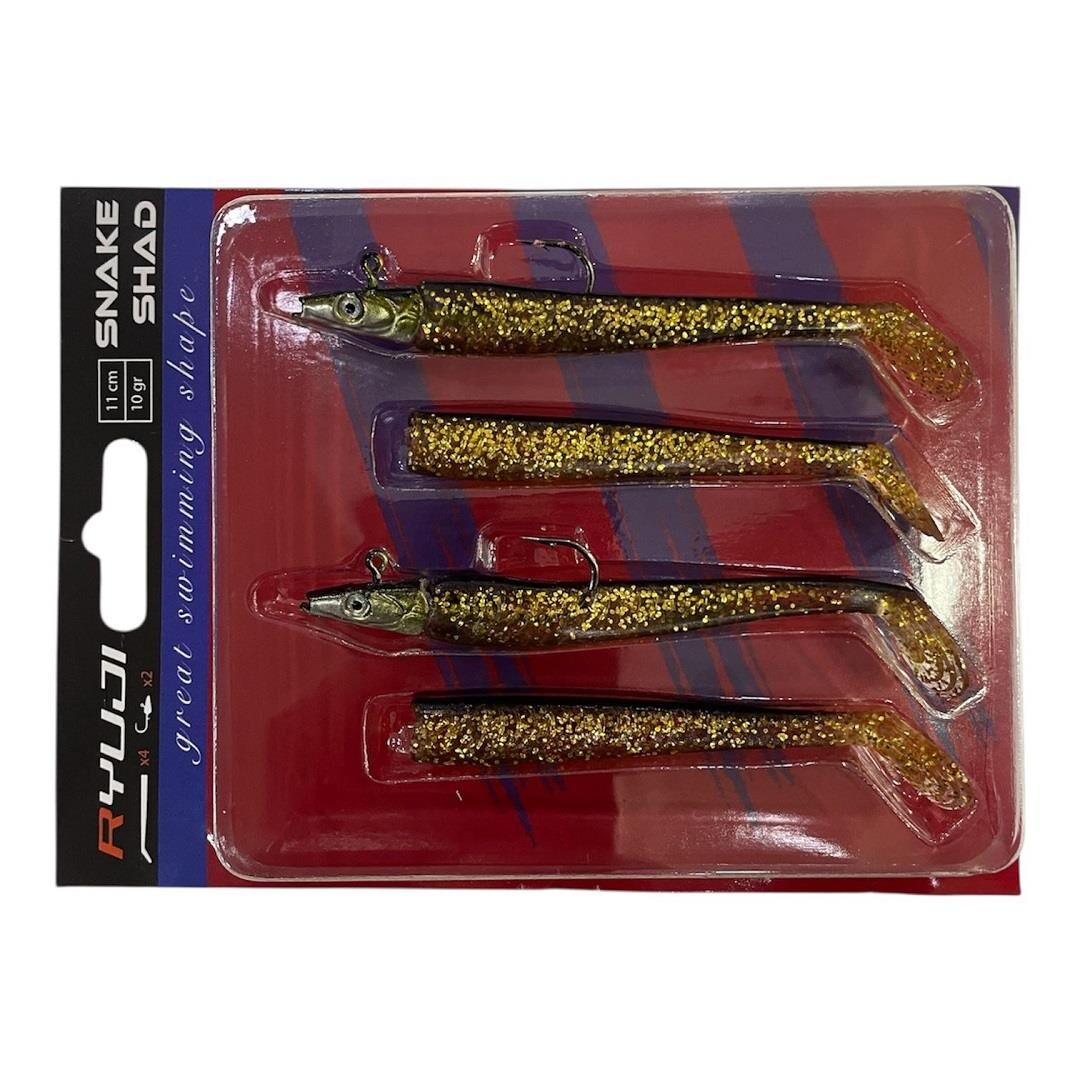 Ryuji Snake Shad 11cm 10gr (2 Jighead + 4  Silikon) 09 Black Gold