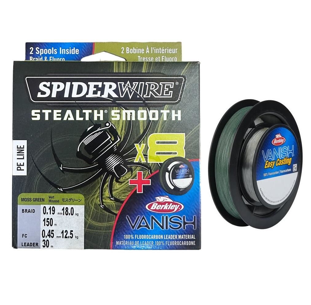 SpiderWire 8X 0.19mm 150m İp Misina Moss Green & 0.45mm 50m Fluorocarbon Misina