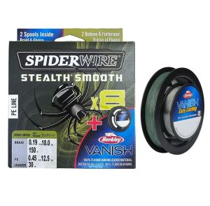 SpiderWire 8X 0.19mm 150m İp Misina Moss Green & 0.45mm 30m Fluorocarbon Misina