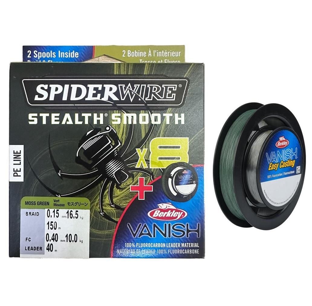 SpiderWire 8X 0.15mm 150m İp Misina Moss Green & 0.40mm 40m Fluorocarbon Misina
