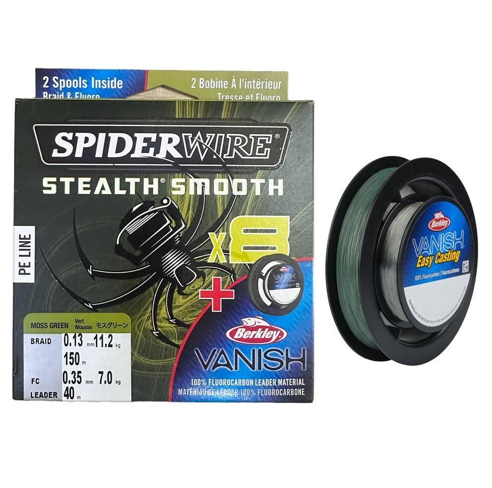 SpiderWire 8X 0.13mm 150m İp Misina Moss Green & 0.35mm 50m Fluorocarbon Misina