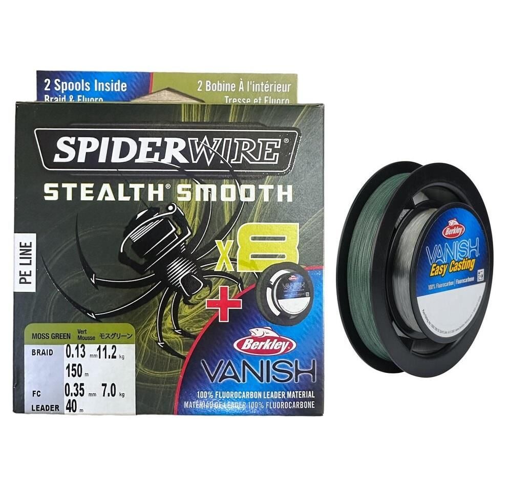 SpiderWire 8X 0.13mm 150m İp Misina Moss Green & 0.35mm 40m Fluorocarbon Misina