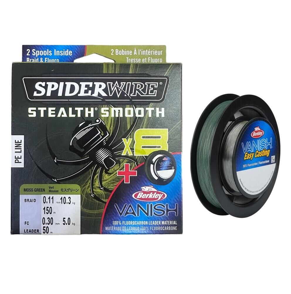 SpiderWire 8X 0.11mm 150m İp Misina Moss Green & 0.30mm 50m Fluorocarbon Misina