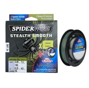 SpiderWire 8X 0.09mm 150m İp Misina Moss Green & 0.25mm 50m Fluorocarbon Misina