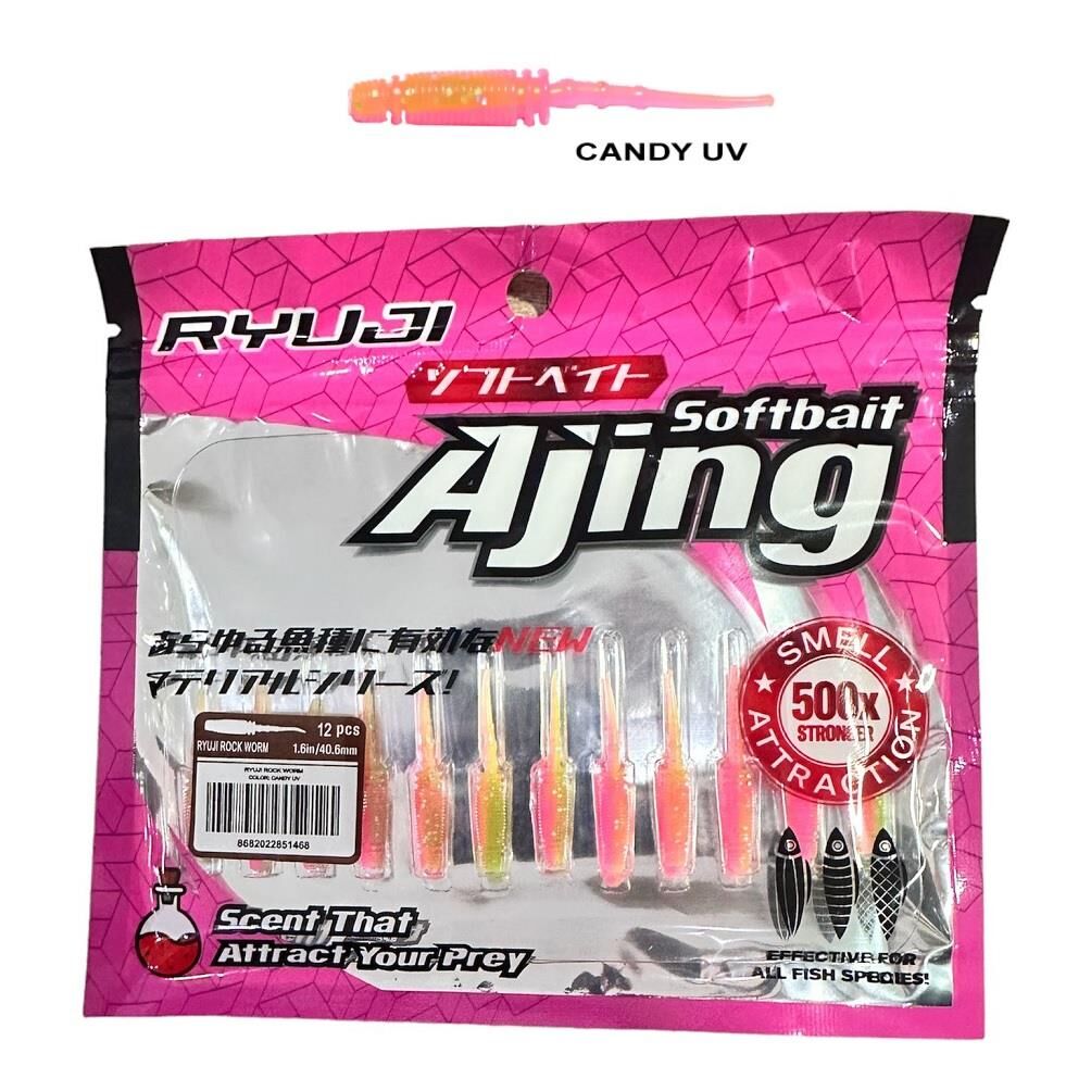Ryuji Rock Worm 4cm Kokulu LRF Silikon Yem (12 adet) Candy UV