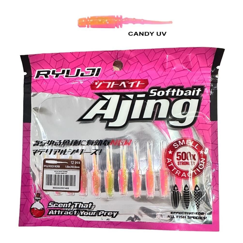 Ryuji Rock Worm 4cm Kokulu LRF Silikon Yem (12 adet) Candy UV