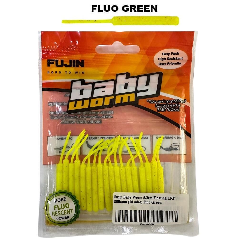 Fujin Baby Worm 5.2cm Floating LRF Silikonu (18 adet) Fluo Green