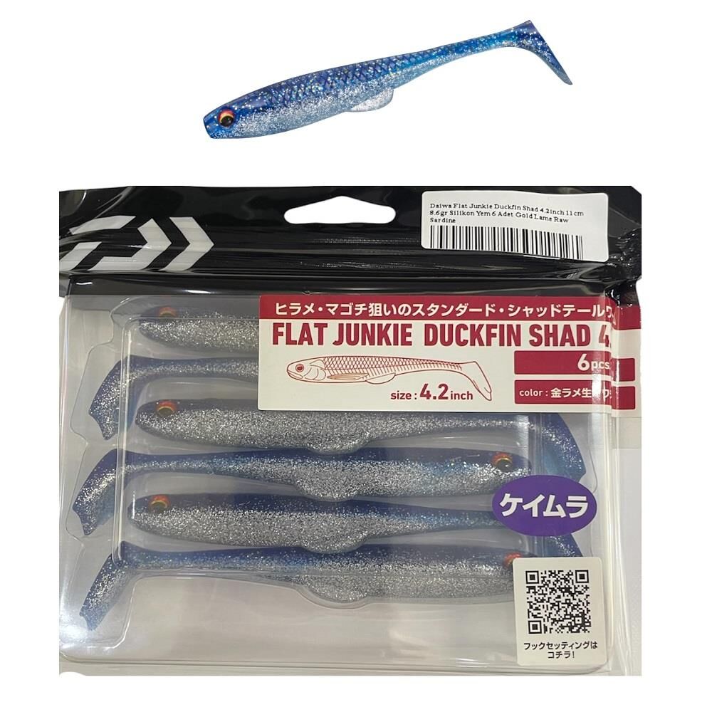 Daiwa Flat Junkie Duckfin Shad 4.2inch 11cm 8.6gr Silikon Yem 6 Adet Gold Lame Raw Sardine